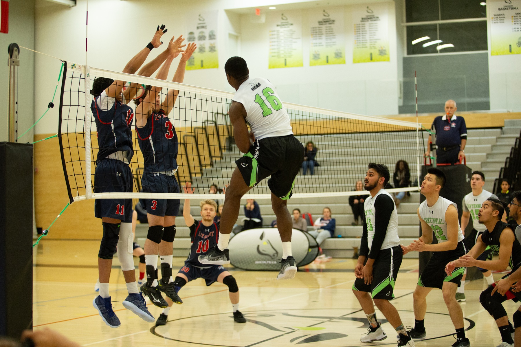 Marvin Reid of the Centennial Colts goes up for the kill against the Loyalist Lancers at the Athletic and Wellness Centre. (Nicole Ventura/Colts Media)