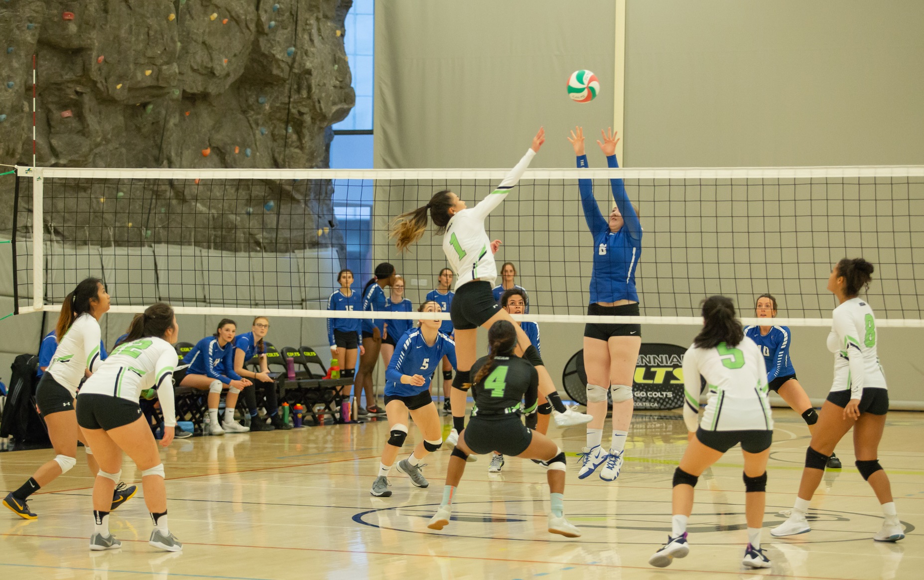 Vicky Wong goes up for the kill during the Centennial Colts' straight sets win over the Georgian Grizzlies at the Athletic and Wellness Centre (Nicole Ventura/Colts Media)